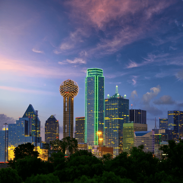 dallas city view with green building