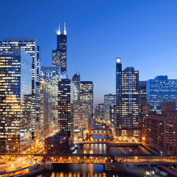 chicago city view at sunset